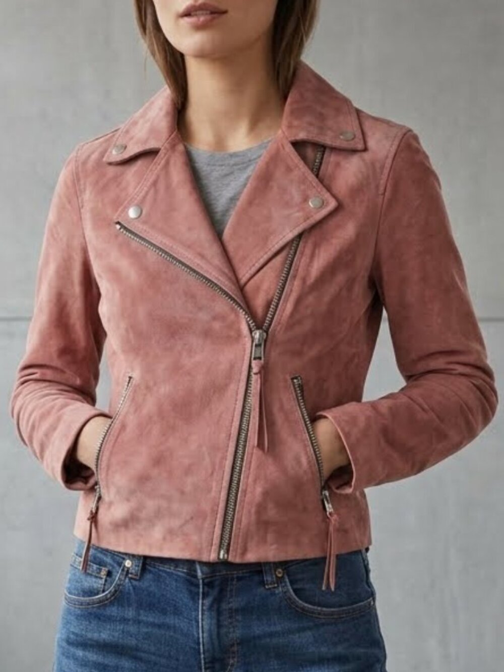 All Saints Dalby Goat Leather Salmon Rose Pink Moto Jacket Women's Size 6 Small